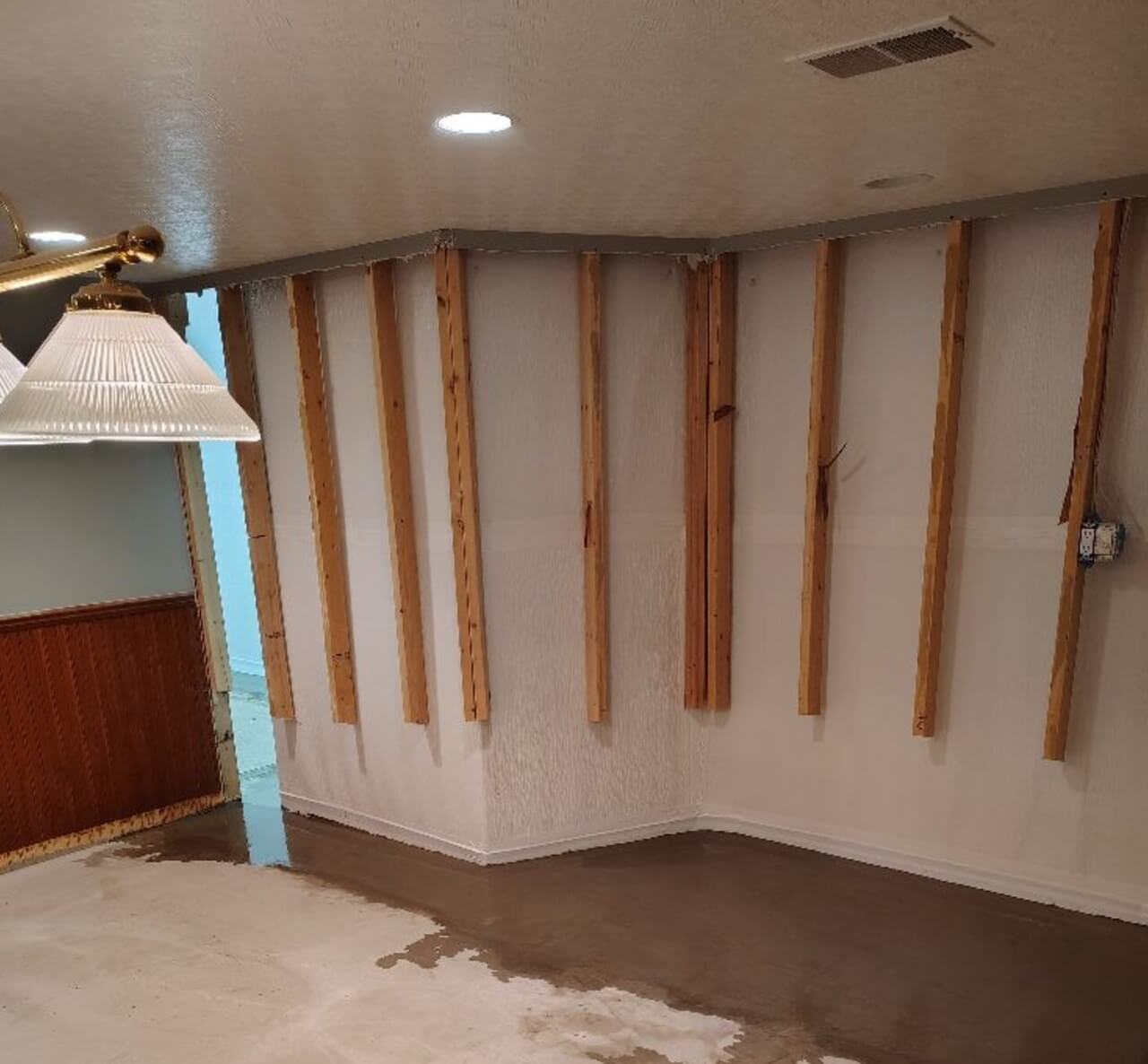 Northville MI Basement Waterproofing - drywall removed